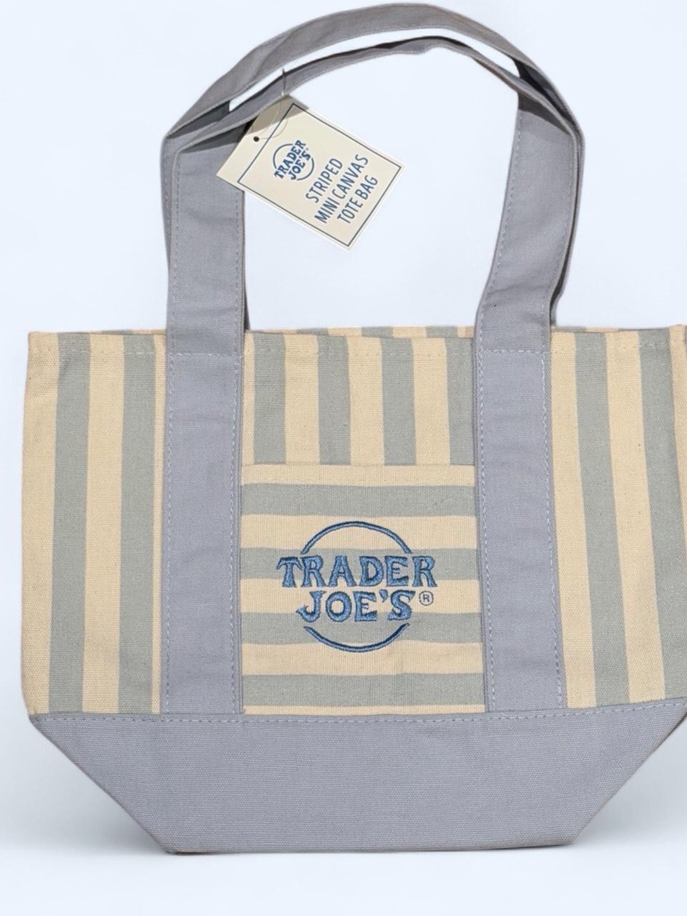 Trader Joe's Striped Canvas Tote Bag - Beige & Gray